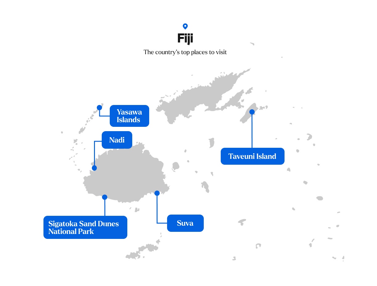 Skyscanner map of the best 5 spots in Fiji