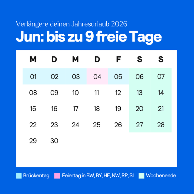 Feiertage und Brückentage im Juni