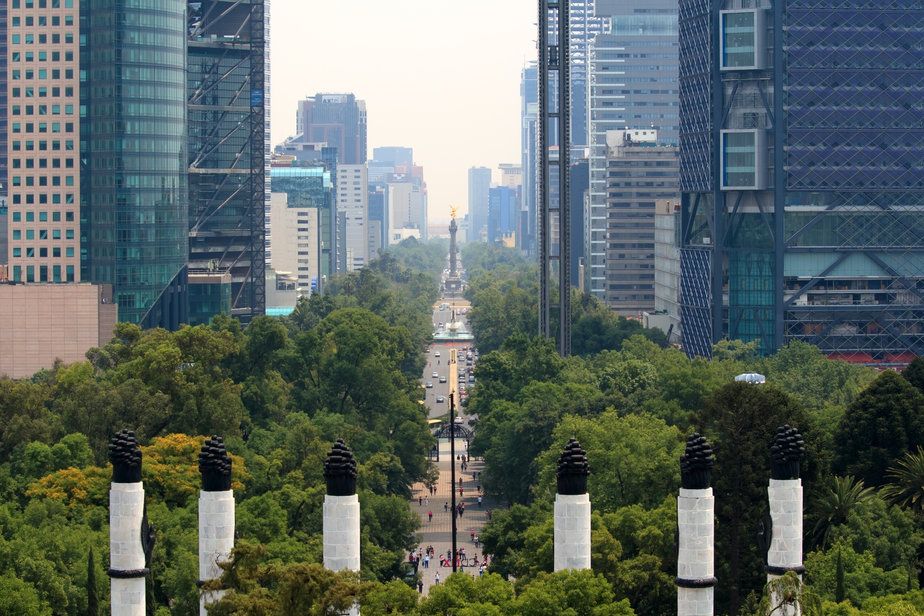 aerial view of downtown Mexico City and the Angel of Independence statue