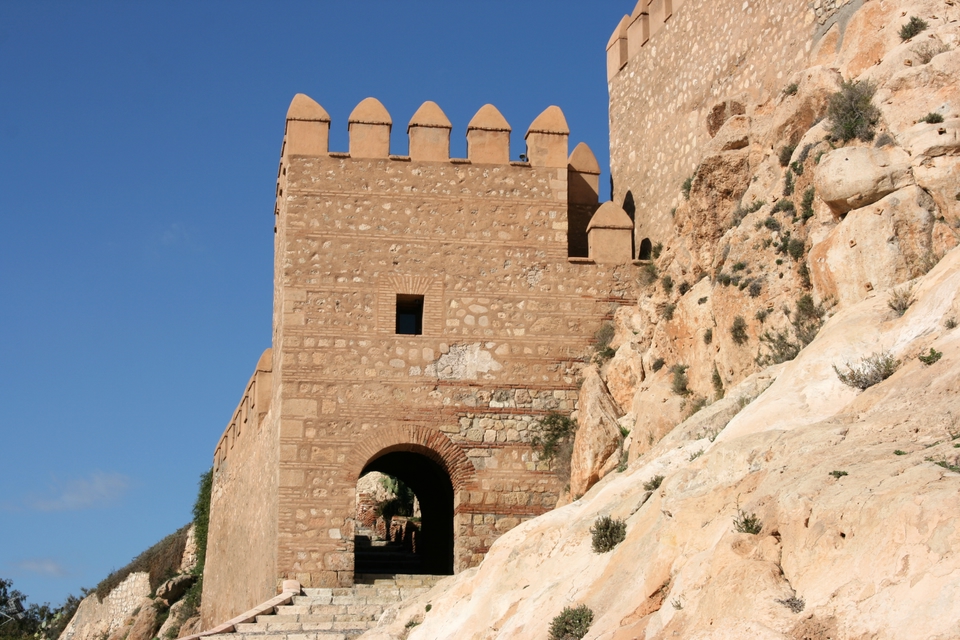 Close-up of the ancient fortress in Almeria