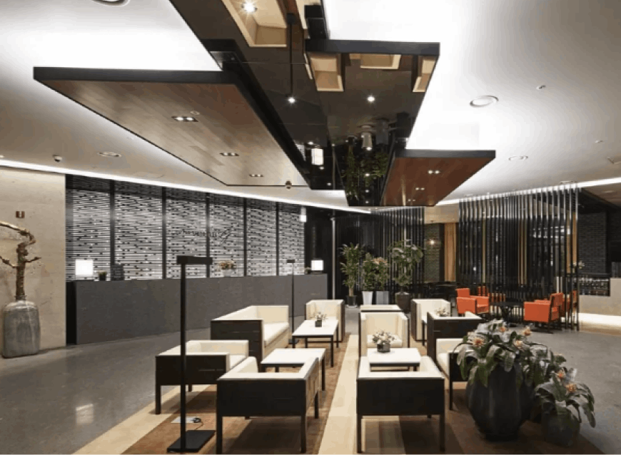 Inside the Hotel Venue-G Seoul lobby, showcasing sleek and modern decor, creating a stylish and contemporary atmosphere.
