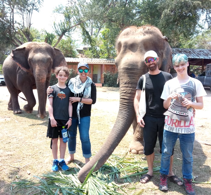 World Travel Family hanging out with elephants