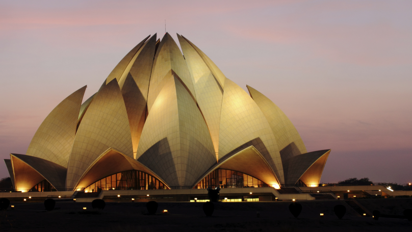 Lotus Temple on a pink sky