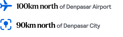 Distances to nearby airport and city 100km to Denpasar Airport and 90km to Denpasar City
