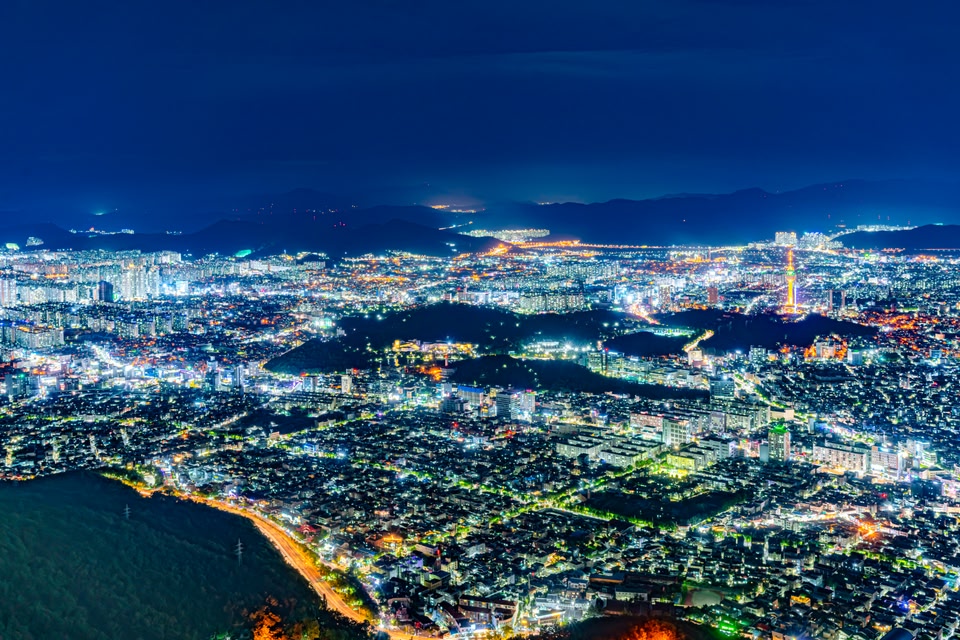 Daegu, South Korea, the beautiful night view of Daegu city from the Apsan Observatory.