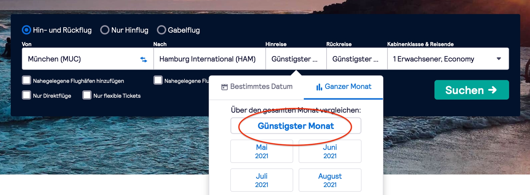 So findet ihr die günstigsten Flugangebote: Die günstigster-Monat Suchfunktion von Skyscanner
