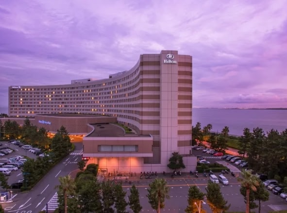 Hilton Tokyo Bay with a light purple sky