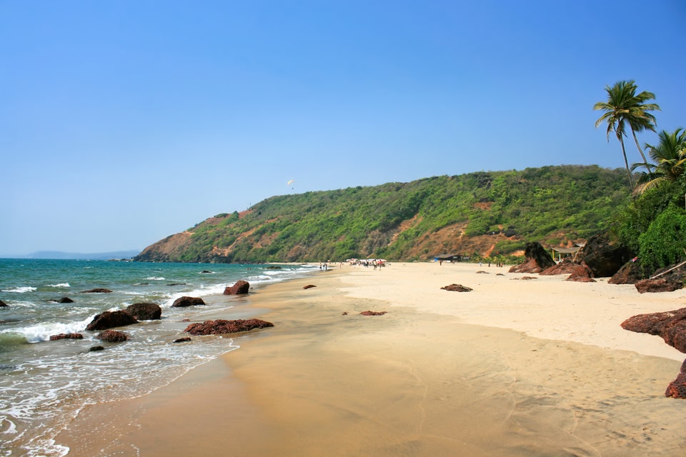 A picturesque image of Vagator Beach in the sun 