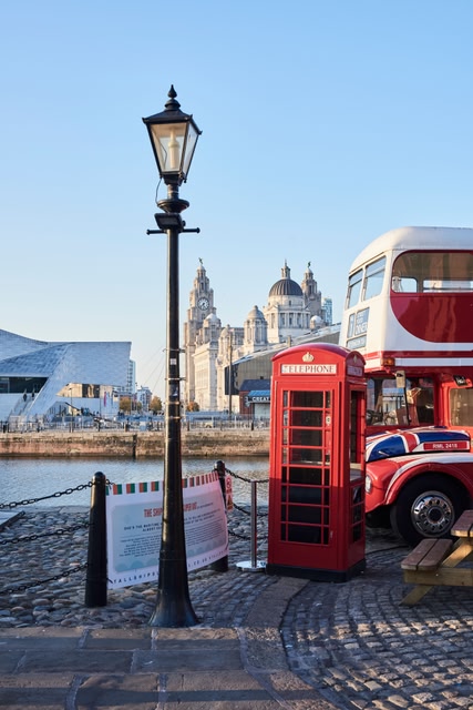 Street Food Diner (Double Decker Bus) parked on Albert Dock, Liverpool, Merseyside, UK.