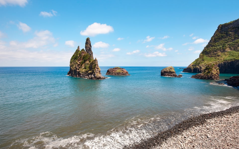 A beach along the coast of Flores Island, Portugal