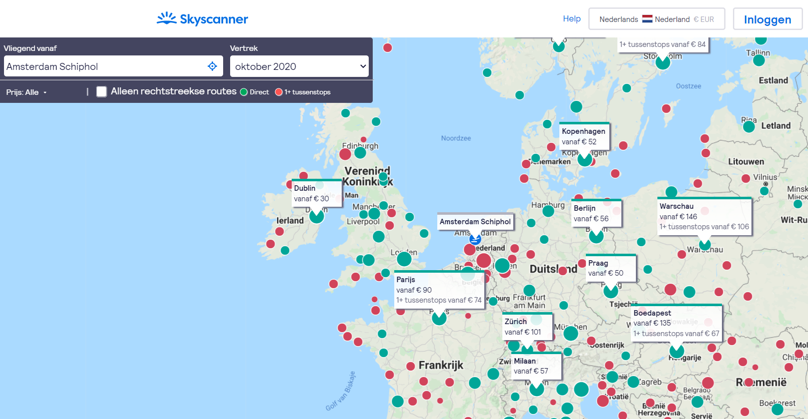 Vergelijkingskaart Skyscanner