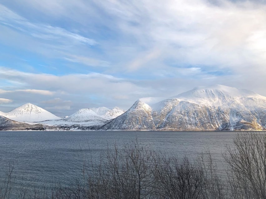 Norwegian Sea with views of snow-capped mountains in the background.