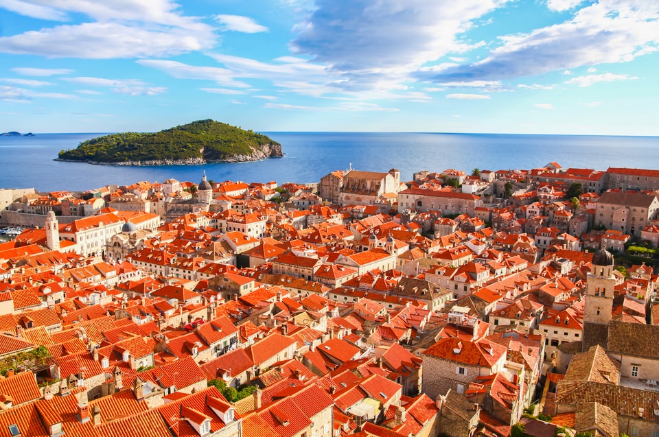 Dubrovnik, Croatia's orange-tile roofed cityscape.