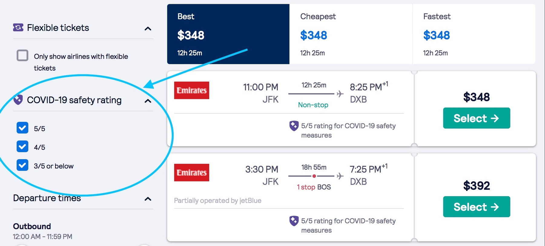 Emirates COVID-19 Safety Rating Filter Skyscanner