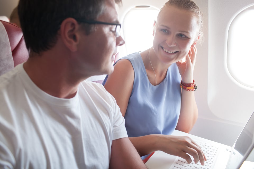 People talking on plane