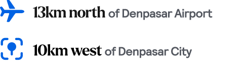 Distances to nearby airport and city 13km to Denpasar Airport and 10km to Denpasar City