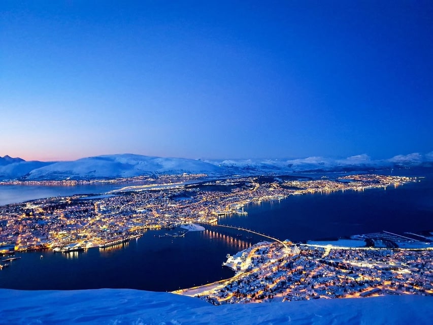 Night view of Tromsø, Norway, in winter.