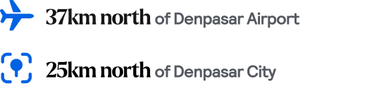 Distances to nearby airport and city 37km to Denpasar Airport and 25km to Denpasar City