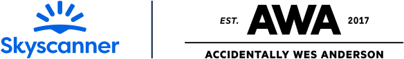 Logo der Zusammenarbeit zwischen Skyscanner und Accidentally Wes Anderson