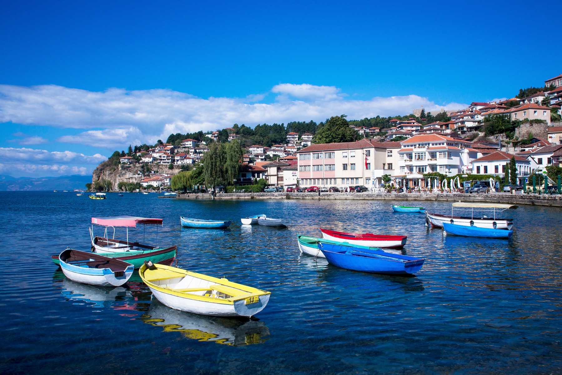 Boats floating in water off coast of North Macedonia