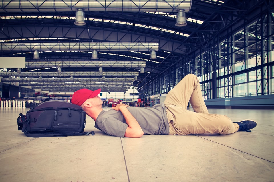 Man sleeping in airport