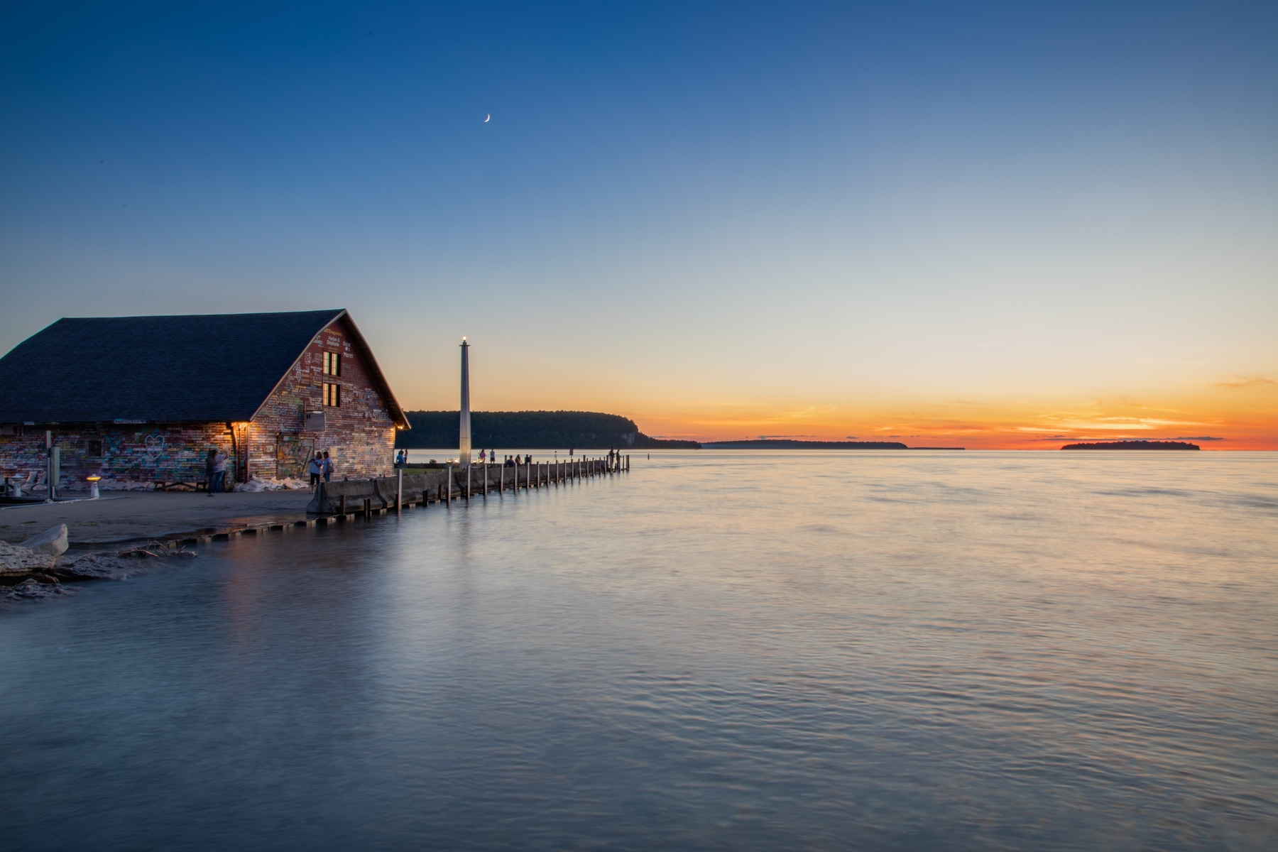 Hardy Gallery at sunset on the shores of Eagle Harbor in downtown Ephraim, Wisconsin.