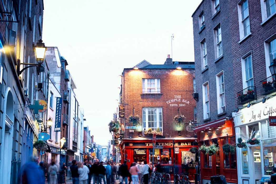 The bustling Temple Bar in Dublin, Ireland