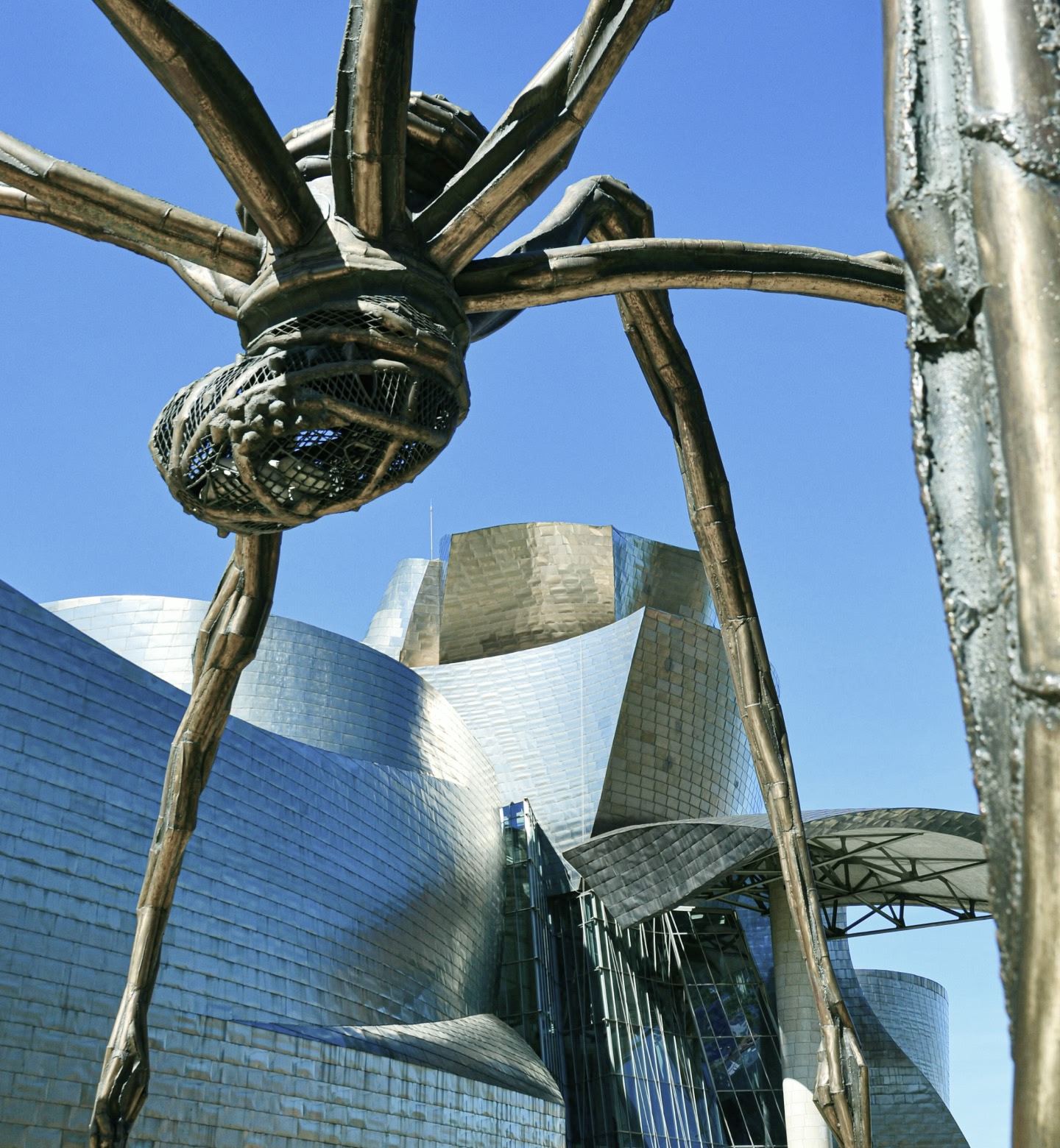 Silver facade of Guggenheim Museum in Bilbao Spain
