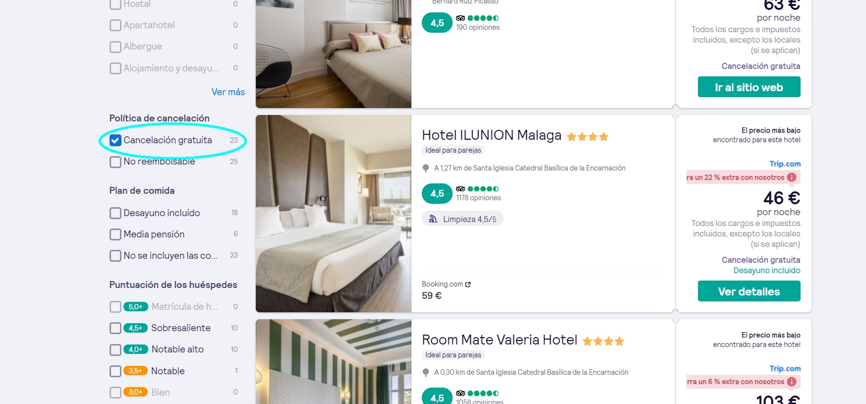 Buscar hoteles con cancelación gratuita y reservas flexibles