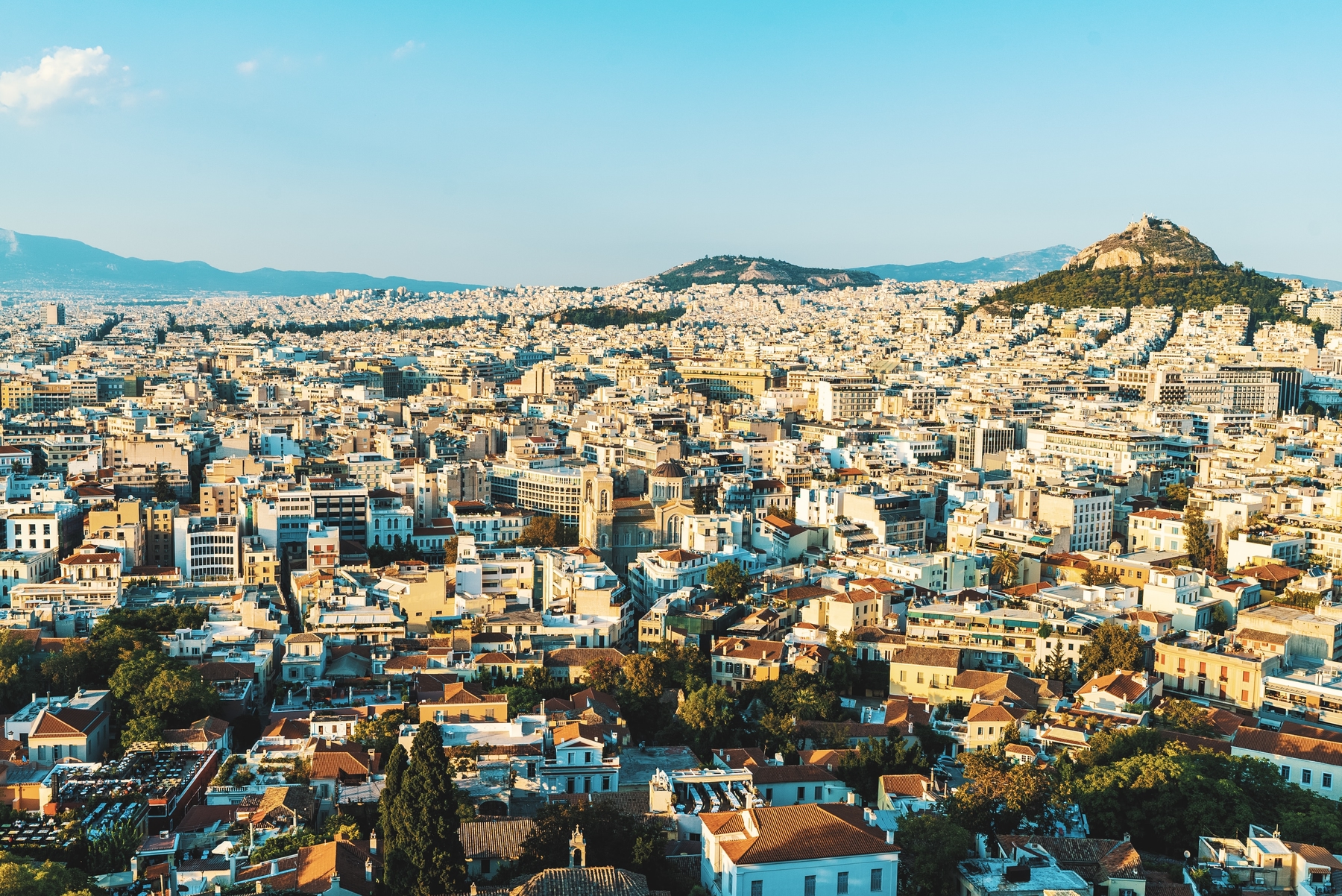 The city of Athens lookout at sunset