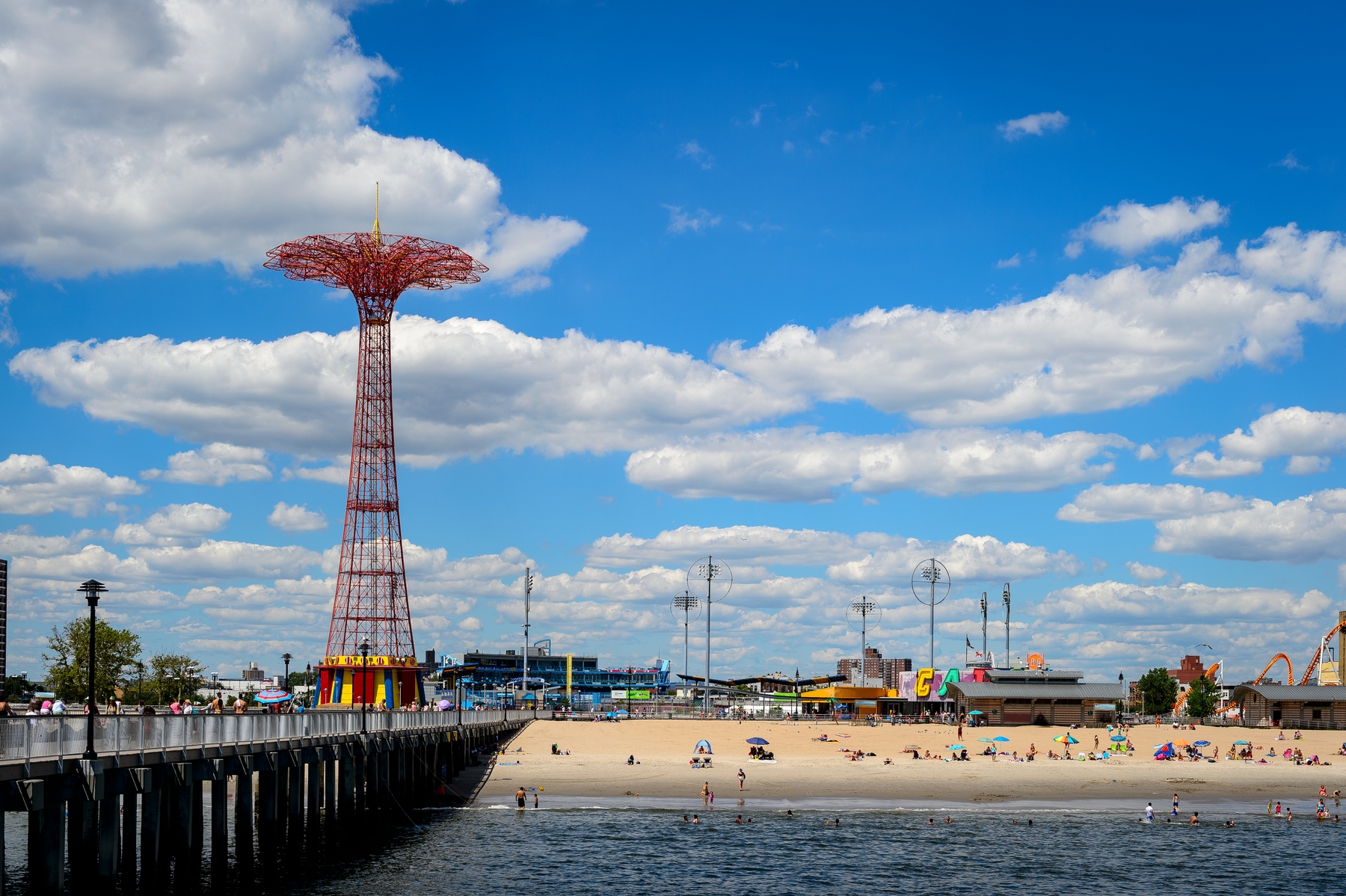view of Coney Island from the end of the pier