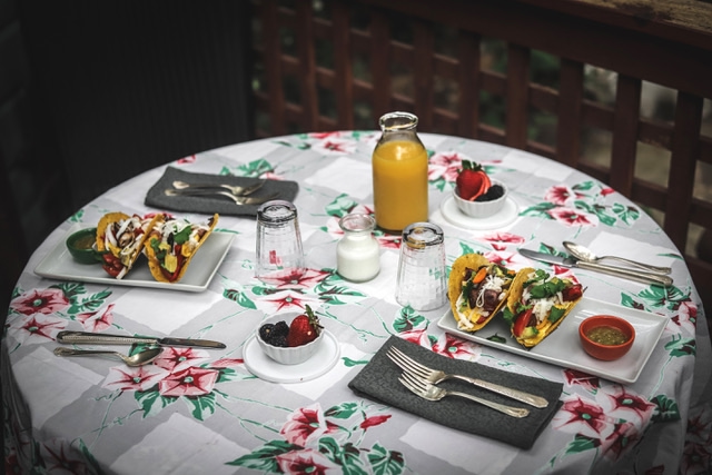 Table set up with vegan meal at Park Lane Guest House in Austin