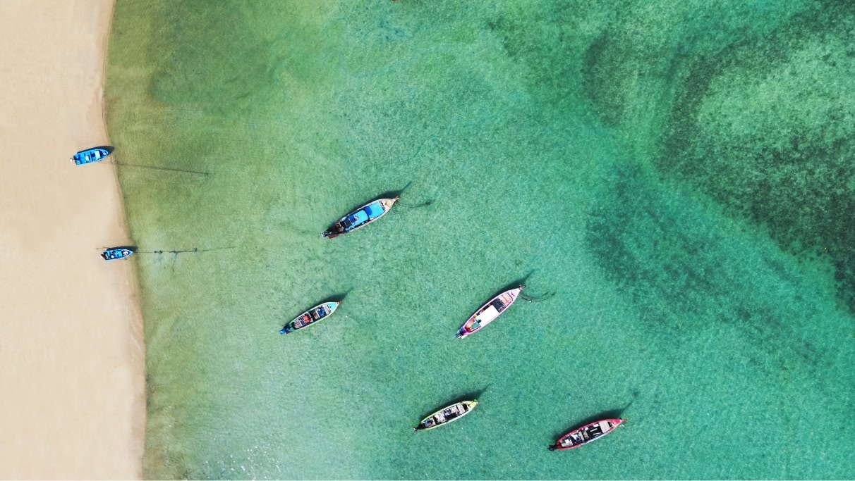 aerial view of the boats in Phuket best beaches