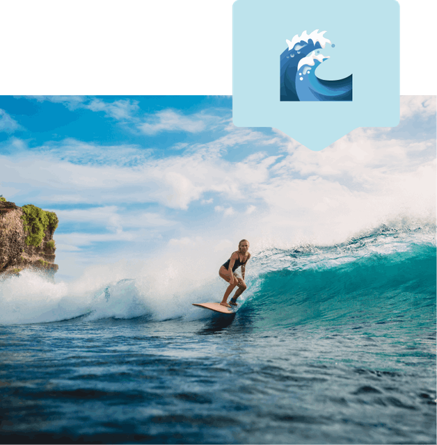 A woman surfing in Bali