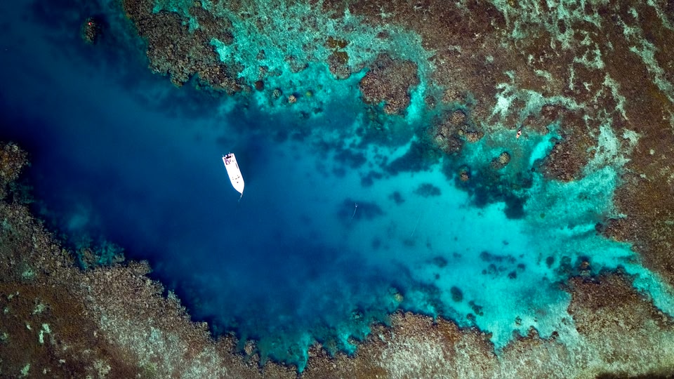 Aerial view of Vomo Coral Reef, Fiji Islands.