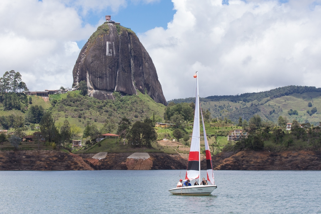 Piedra del Penol view from lake at Guatape, near Medellin, Colombia