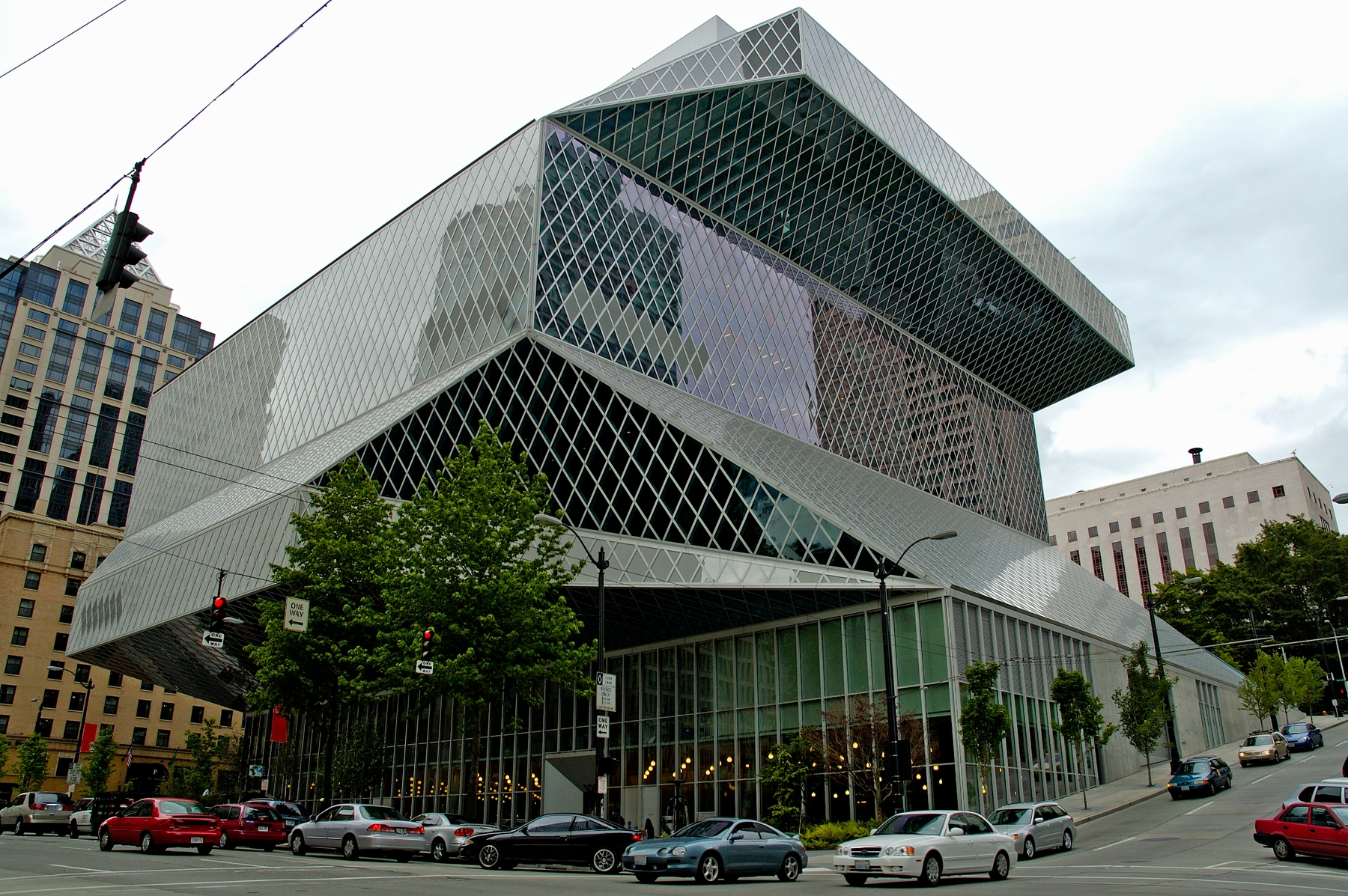 Seattle Central Library viewed from the street, a hidden gem on the West coast