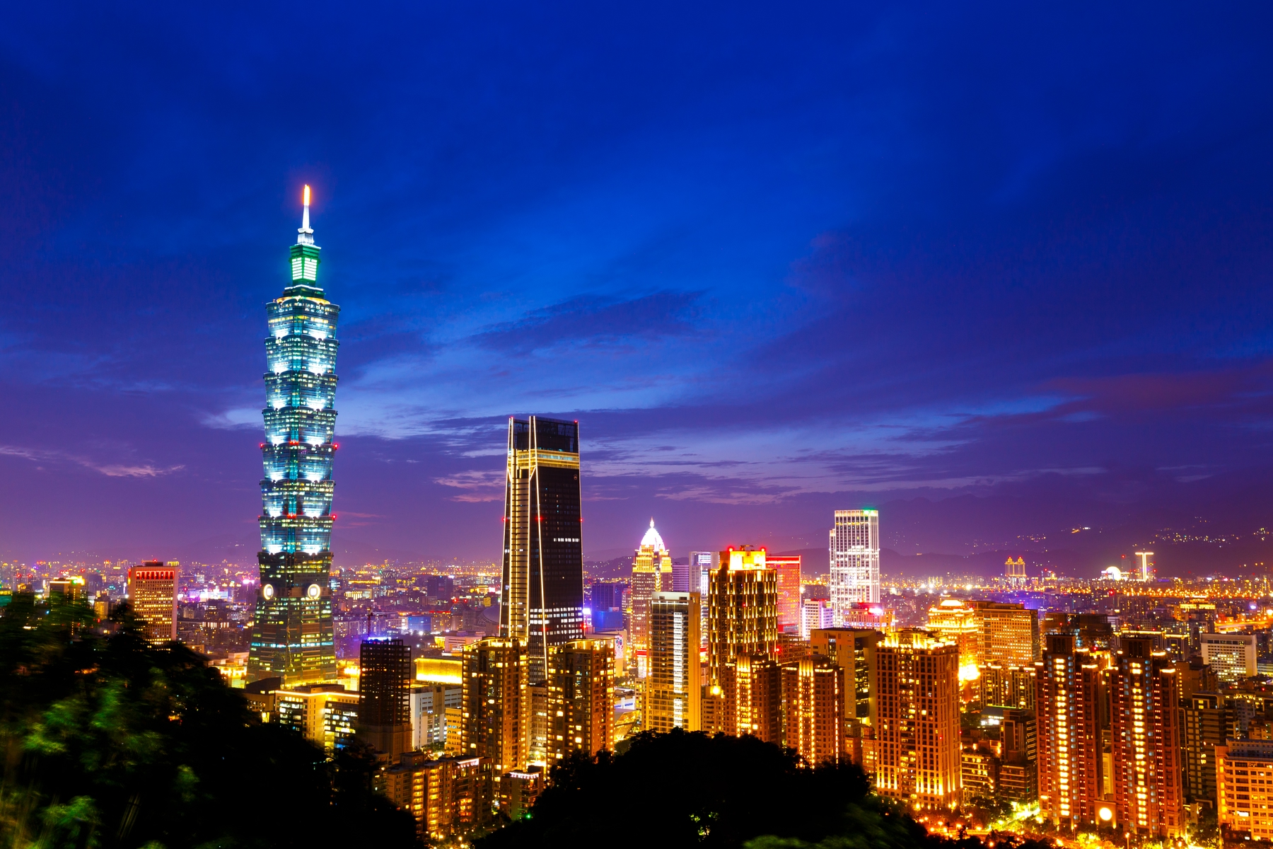 Xinyi area view from Elephant Mountain in Taipei, Taiwan.