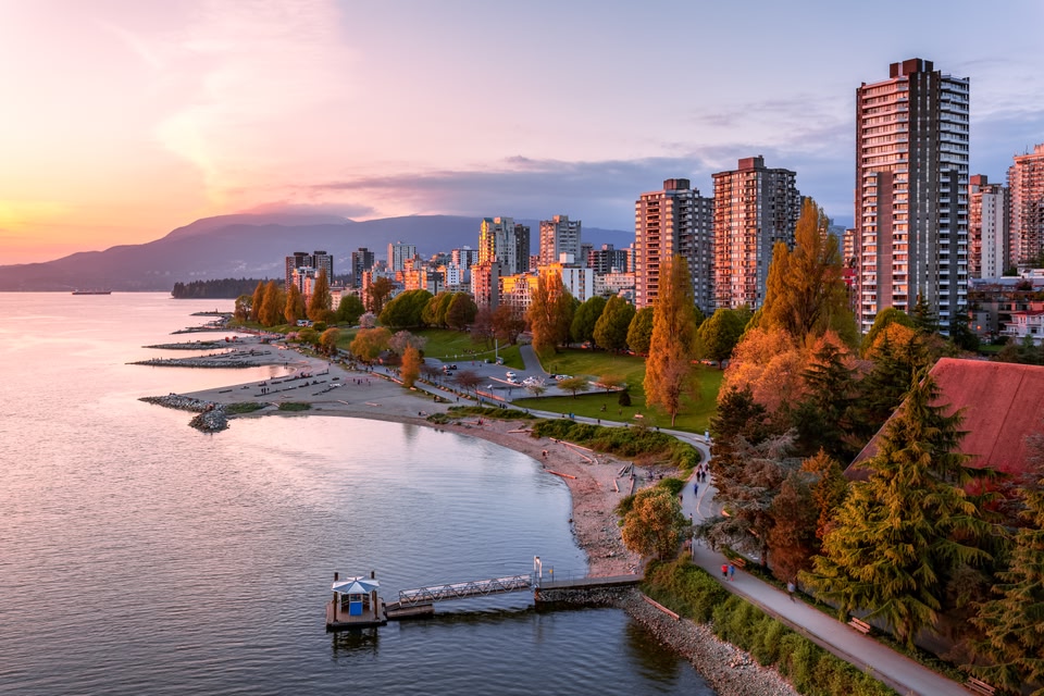skyline of Vancouver at sunset