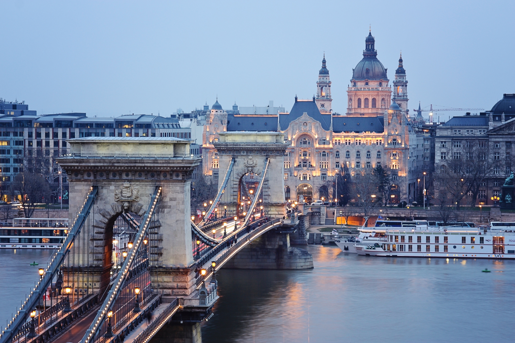 view of the Chain Bridge from the Buda side in Budapest