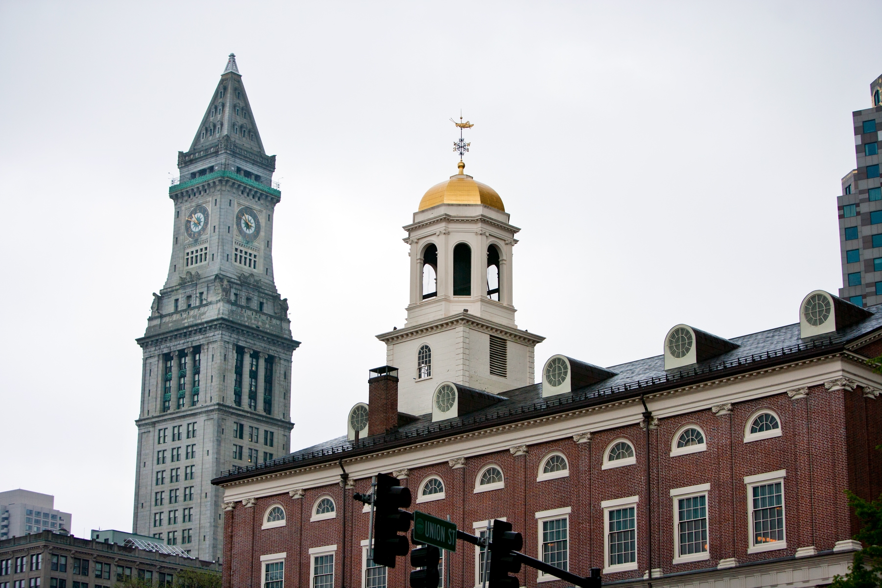 close up of two buildings in downtown Boston
