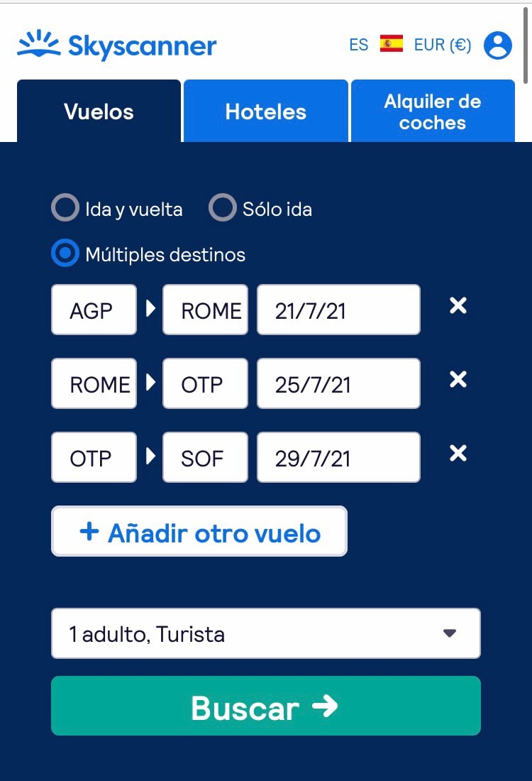 La opción "Múltiples destinos" te ayudará a organizar tus viajes con varias escalas