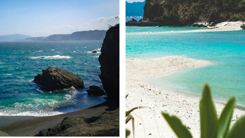 Spiaggia di Jodogahama in Giappone con le sue rocce sul mare in una giornata di sole.