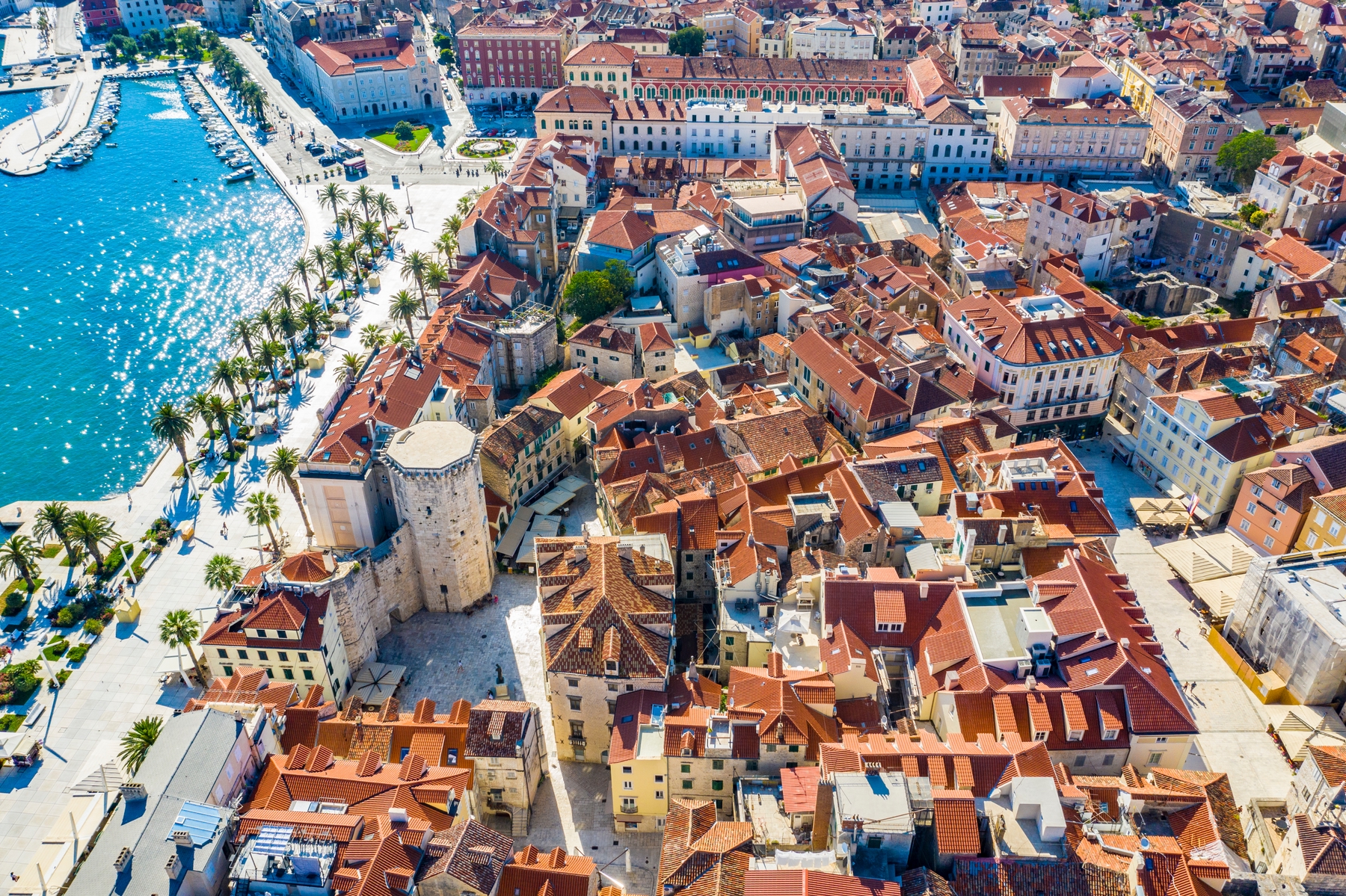 View of historic buildings and the Adriatic coast in Split, Croatia, one of the top alternative bucket list destinations.