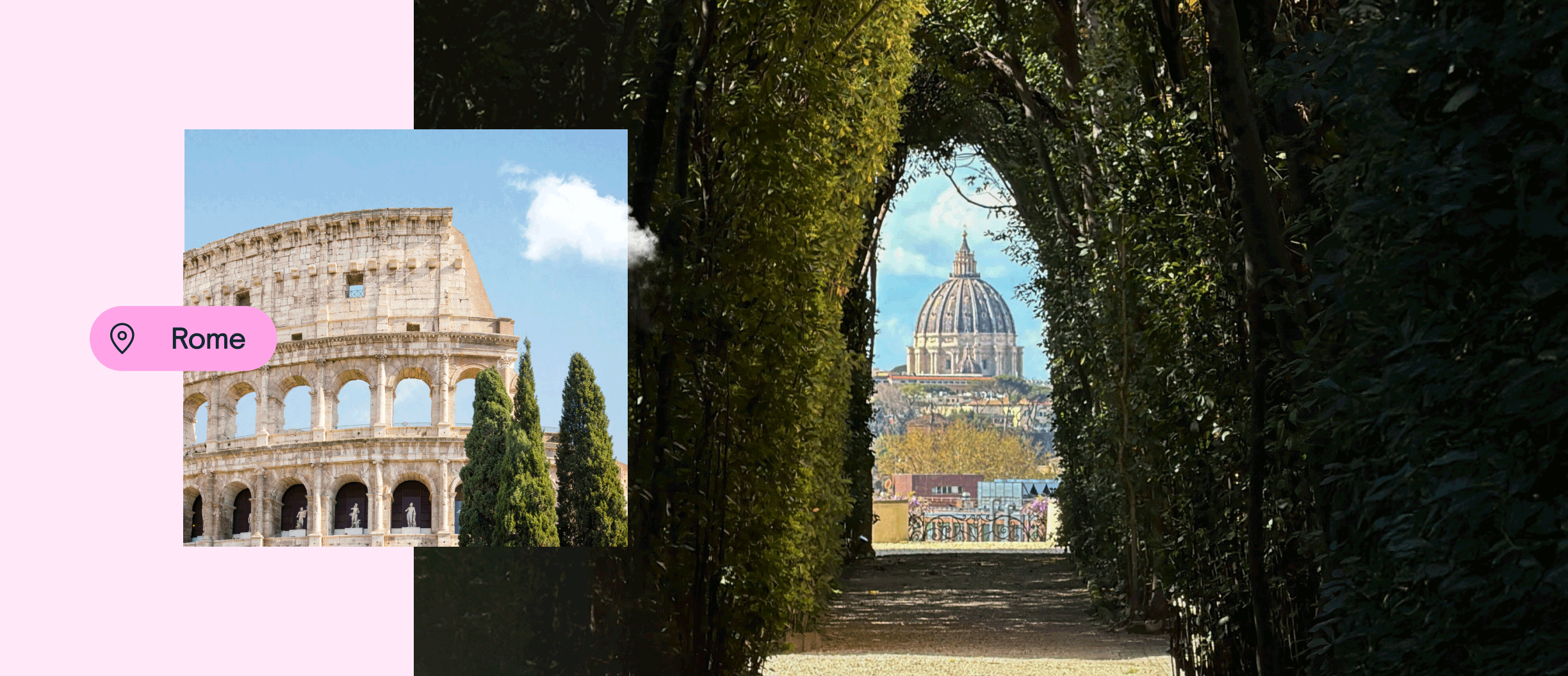 Vue du Colisée de Rome et de la basilique Saint-Pierre par un trou de serrure