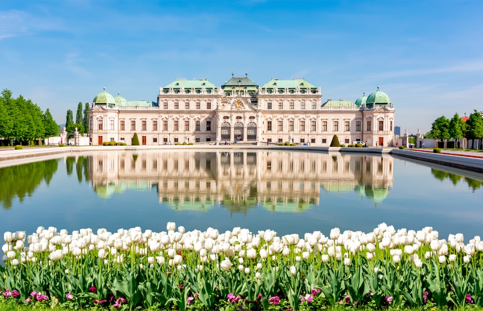 Upper Belvedere palace and gardens in spring, Vienna, Austria