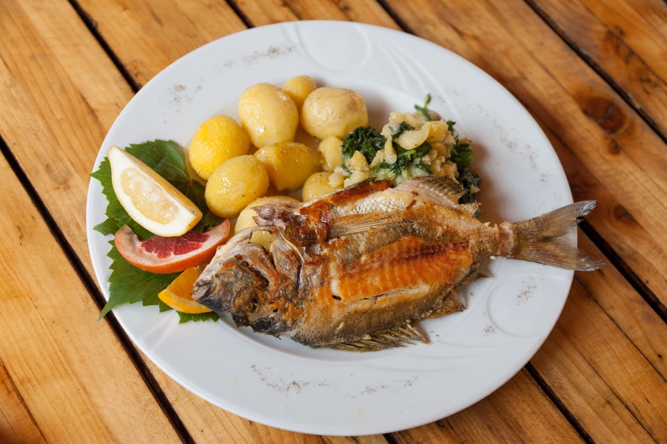 plate of fish and potatoes, Croatian cuisine