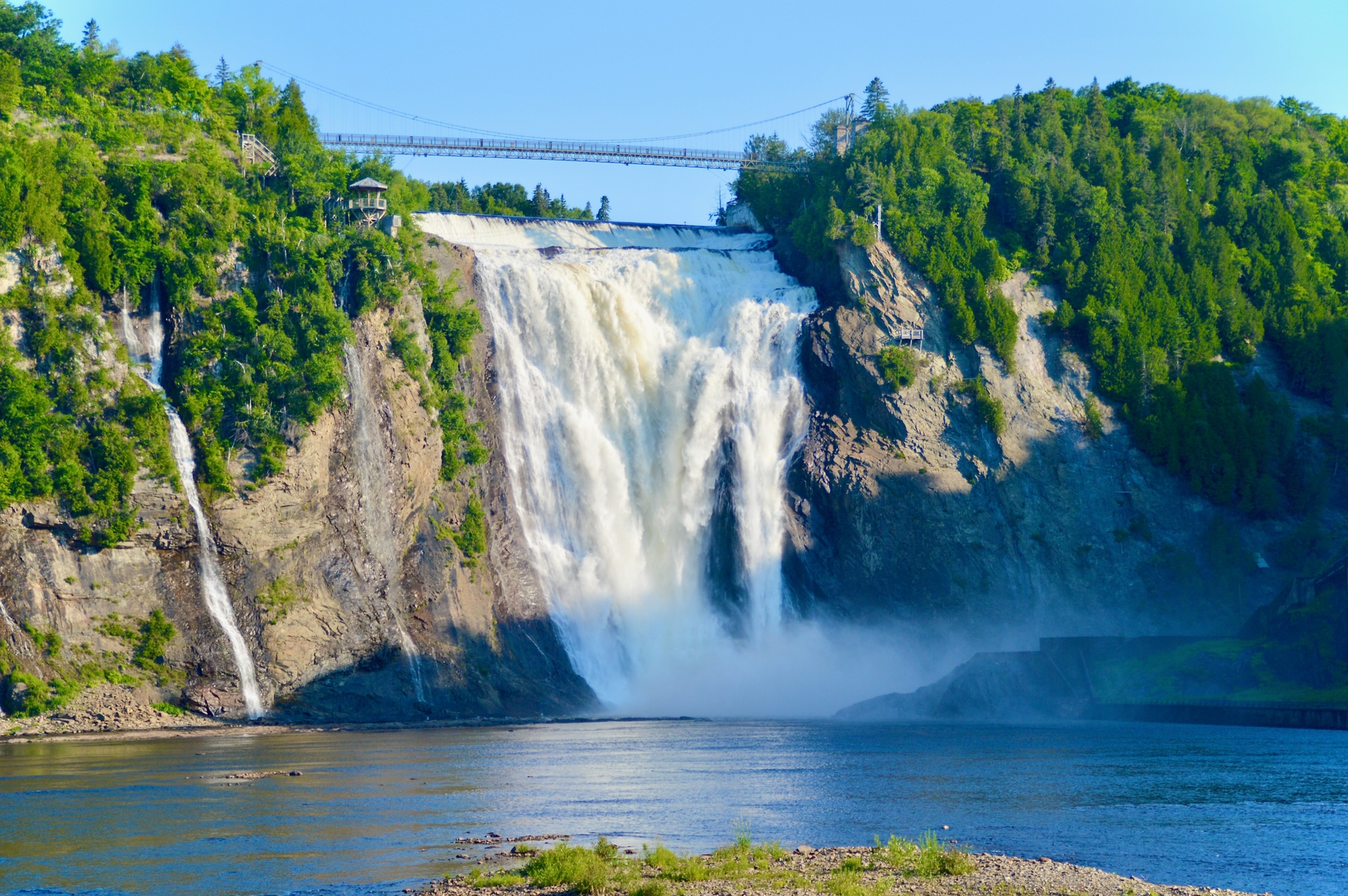view across the river on Montmorency Falls, a popular attraction near Quebec City