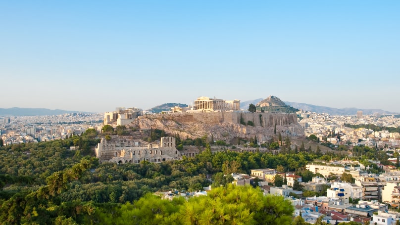 Athens city skyline under a sunny sky