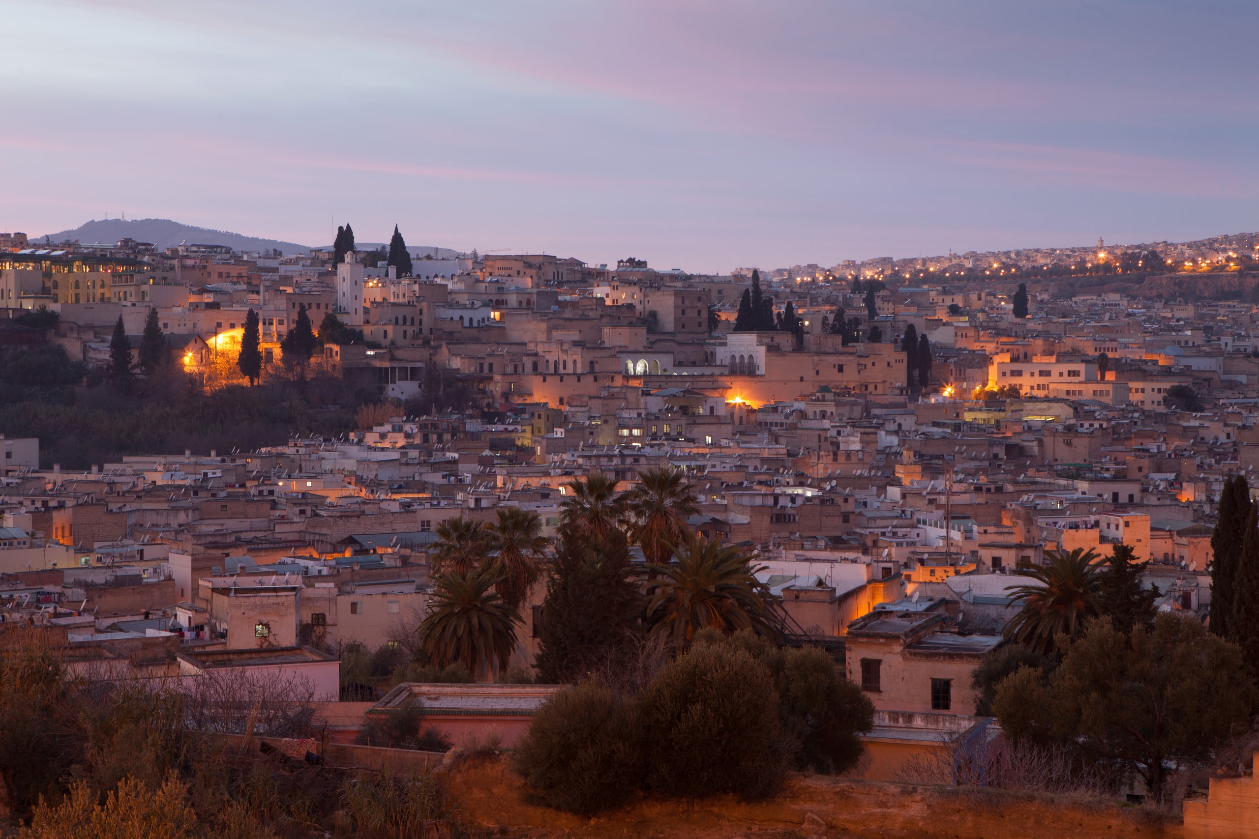City skyline of Morocco in het evening. 